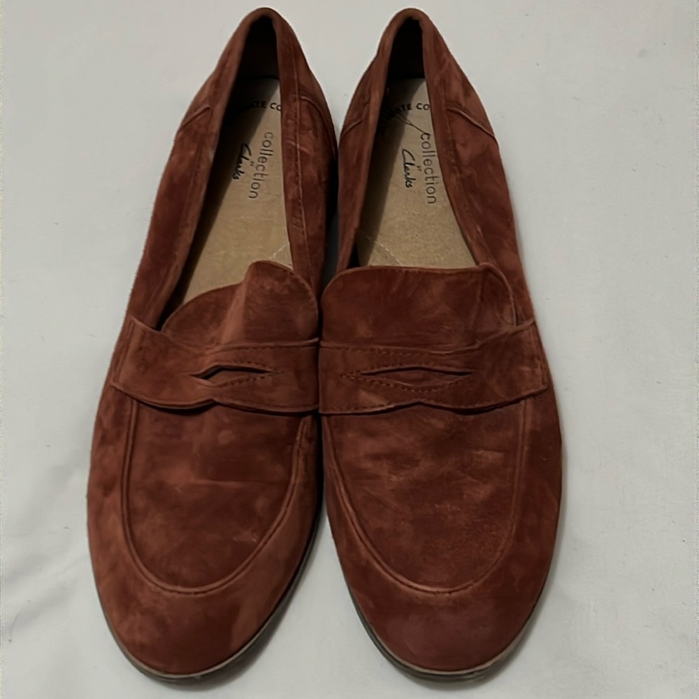 Clarks Brown Suede Penny Loafers